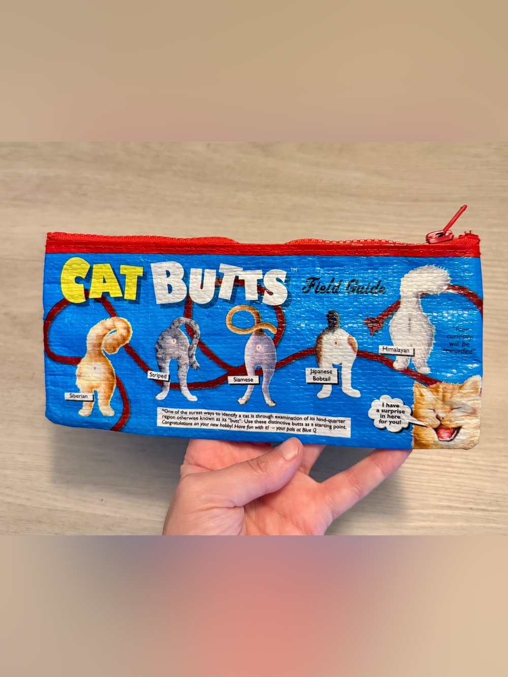 Rare Blue Q Recycled Material Pouch Bag Cat Butts Field Guide Retired Funny